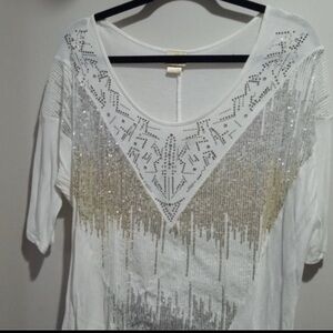 Daytrip Sequin top ivory 1/2 sleeve from buckle